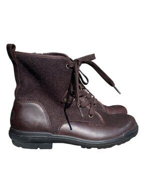 UGG Brown Leather Combat Booties Lace Up Zip Up Boots 1122791 Women's 10